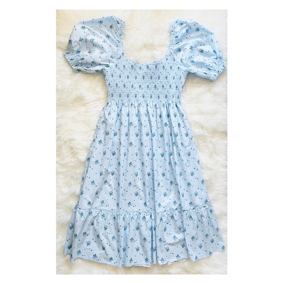 New! HILL HOUSE The Louisa Nap Midi Dress in Blue Ditsy - Picture 9 of 14